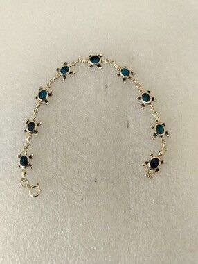 Sterling Silver Turtle Link Bracelet with Blue-Green Stones